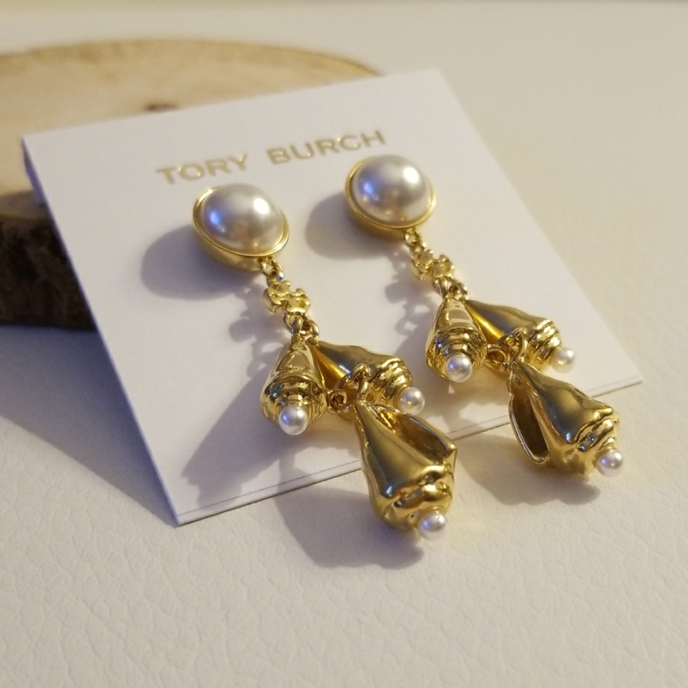 Tory Burch pearl drop shell earrings